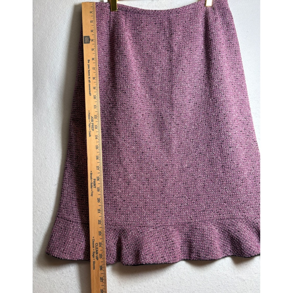 Kasper Womens Size 14 Purple Tweed Skirt Suit Blazer Set Contrast Piping Flounce - Picture 16 of 16